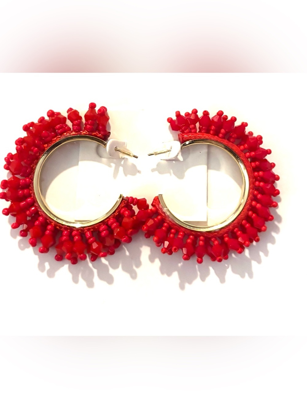 Fashion Jewelry Red Beaded Hoop Earrings